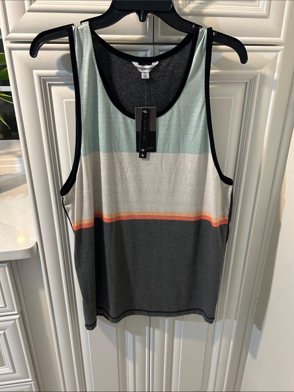 Colorblock Men's Tank Top in Mint, Ivory & Charcoal with Orange Stripe